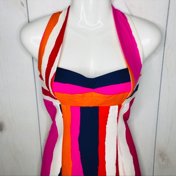 Diane von Furstenberg Bright Striped Halter Sheath Dress Cocktail Party Pink - Picture 3 of 9